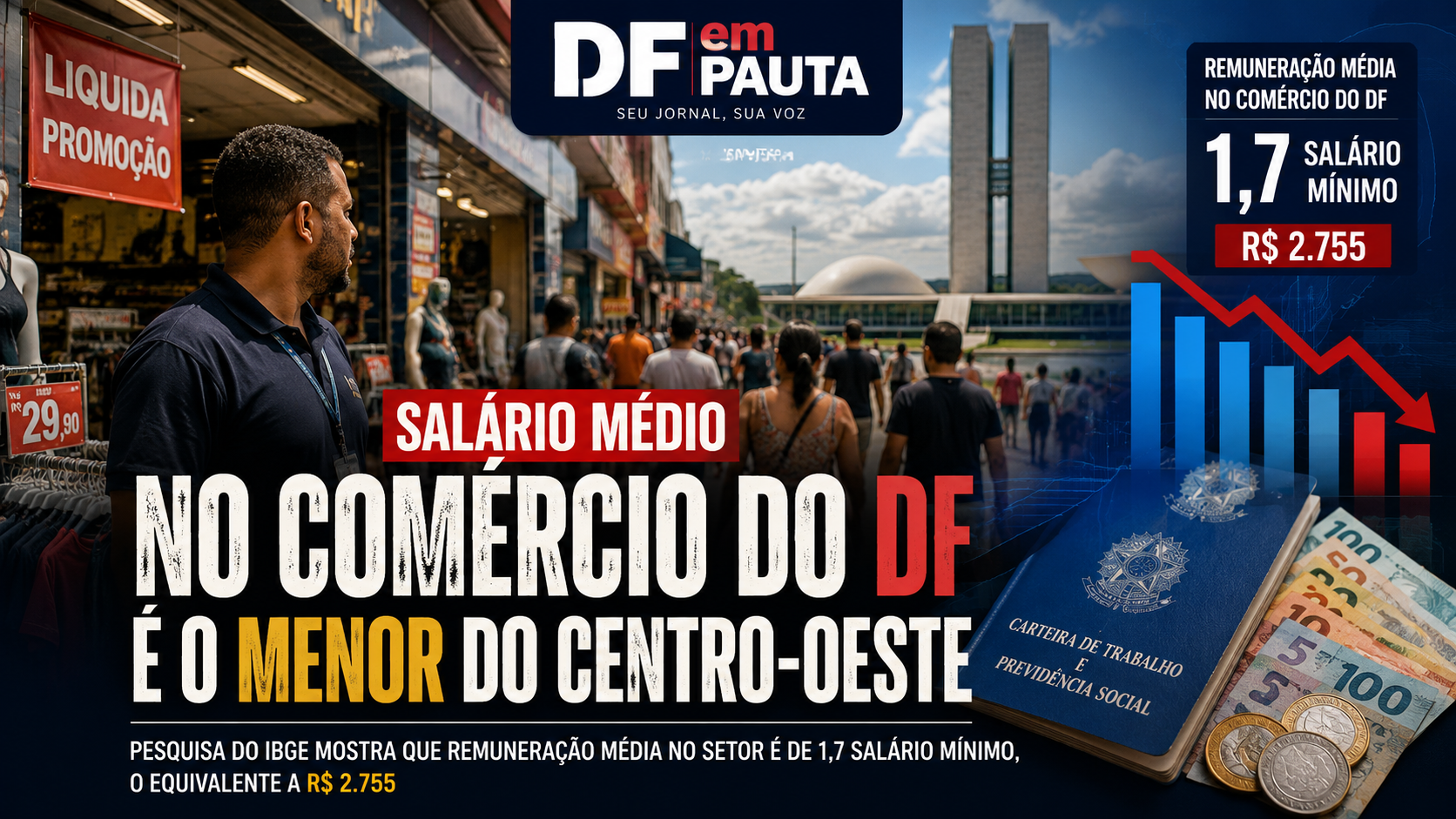 SALÁRIO MÉDIO NO COMÉRCIO DO DF É O MENOR DO CENTRO - OESTE E ESPÕE DESAFIOS PARA TRABALHADORES E ECONOMIA LOCAL.