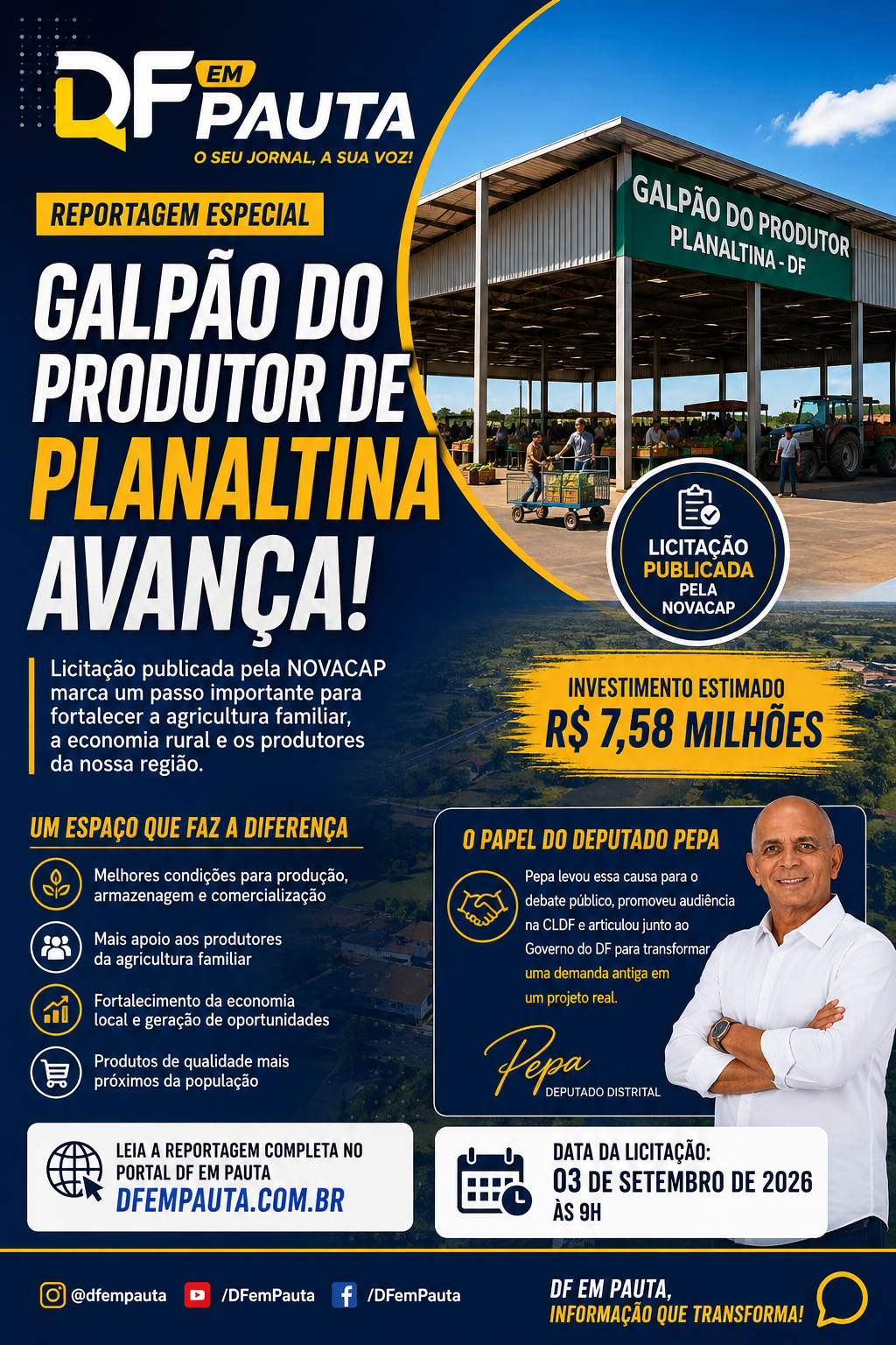 Galpão do Produtor avança em Planaltina e pode fortalecer agricultura familiar e economia rural da região